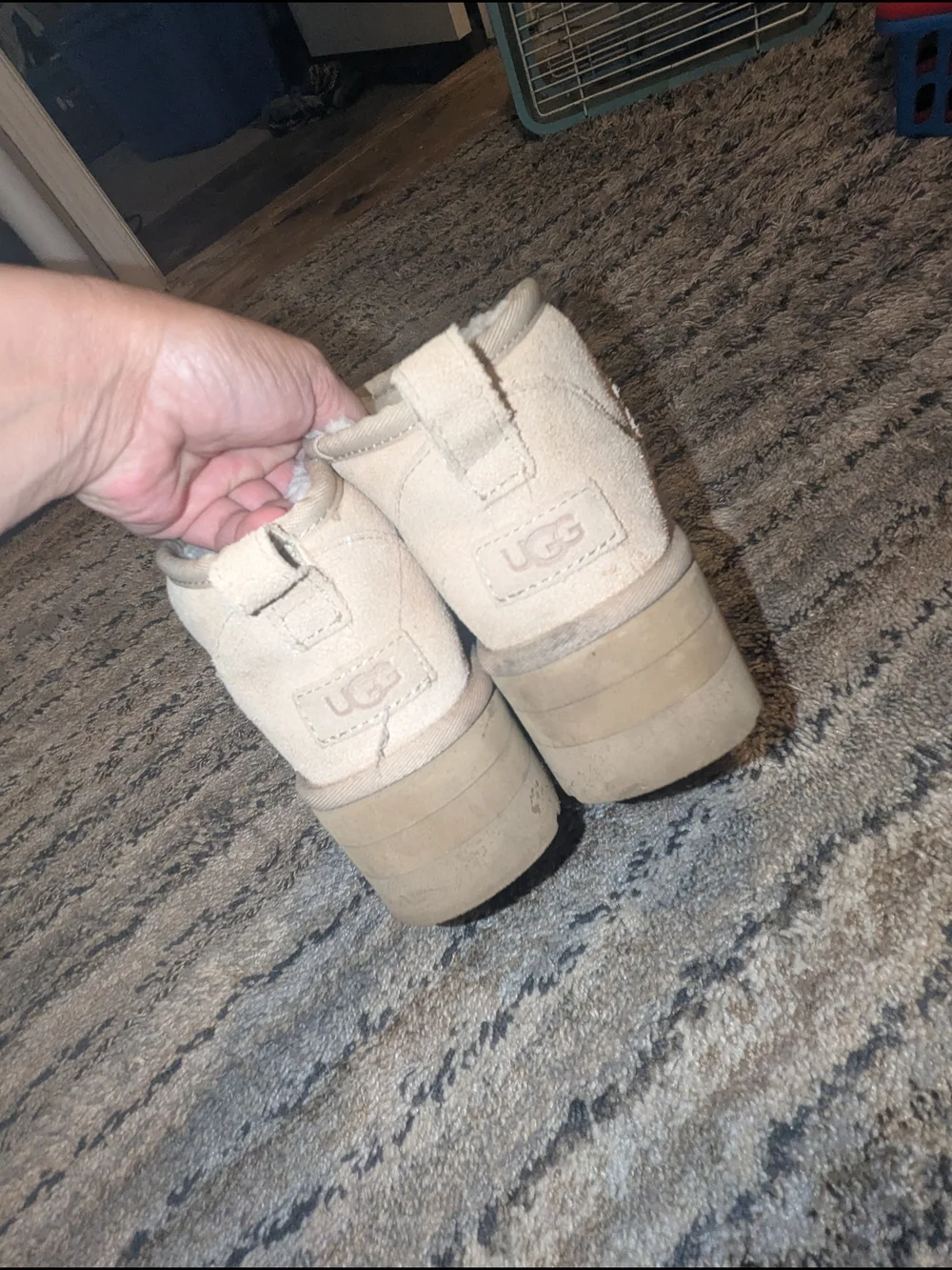 UGG Womens Tan Suede Platform Ankle Bootie